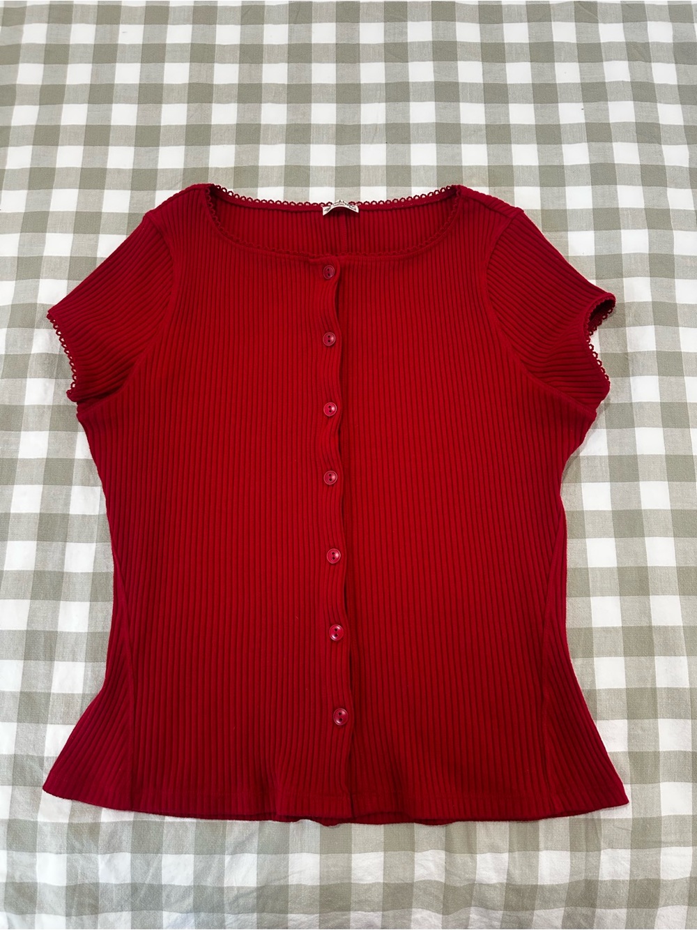Free People Scarlet Ribbed Button-Down Short Sleeve Top